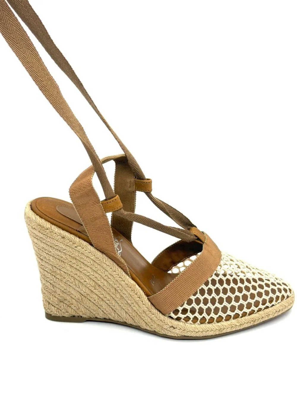 Christian Louboutin TOLEDA 85 Mesh Wedge Heel Ribbon Tie Espadrille Sandals
